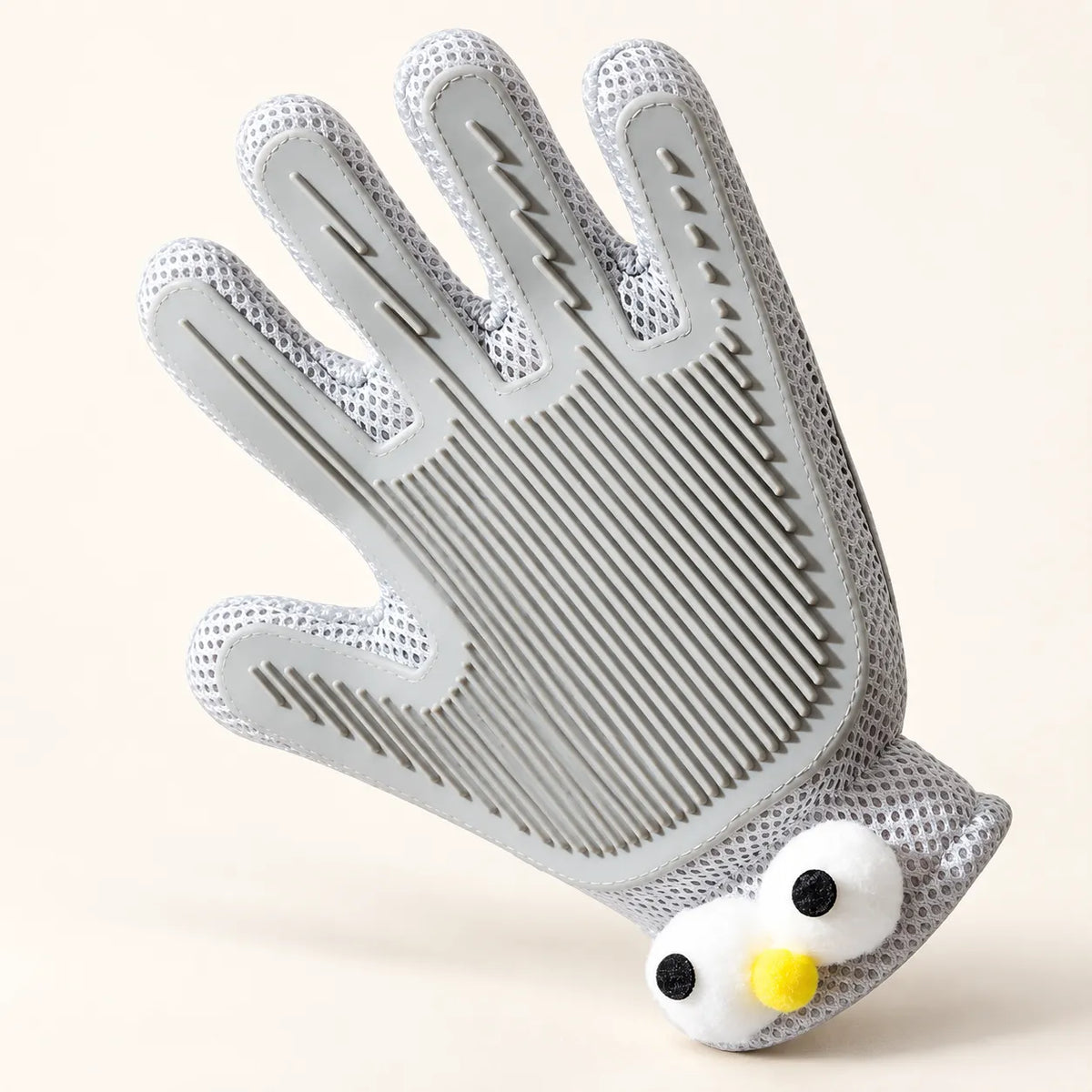 Gray Double-Sided Grooming Glove with silicone bristles