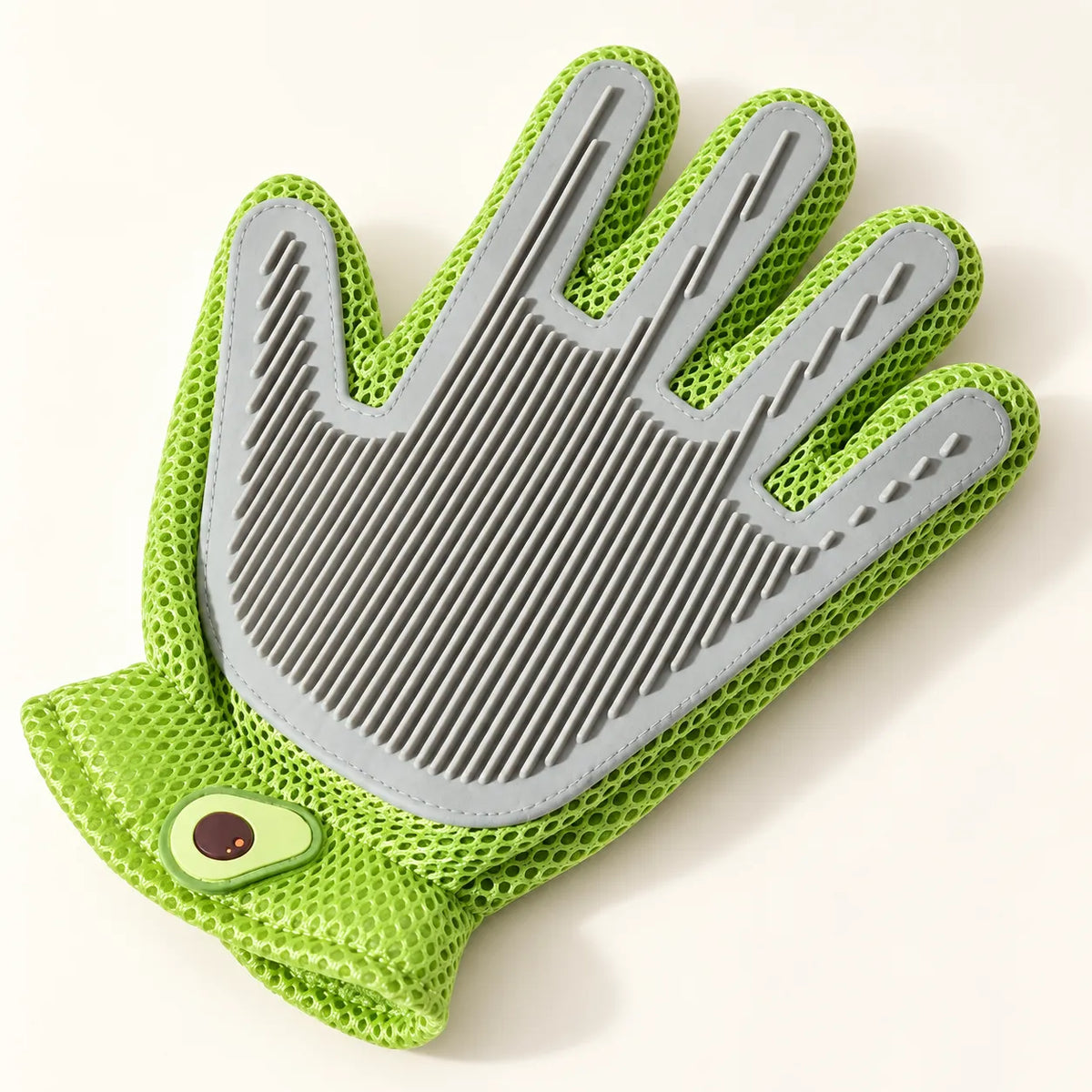 Green Double-Sided Grooming Glove showing its silicone grooming surface