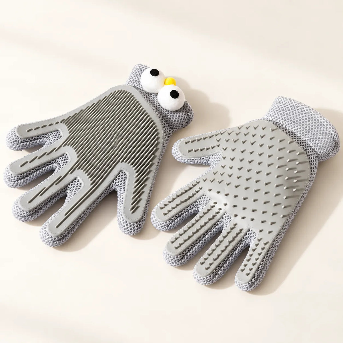 Gray Double-Sided Grooming Glove shown from both sides