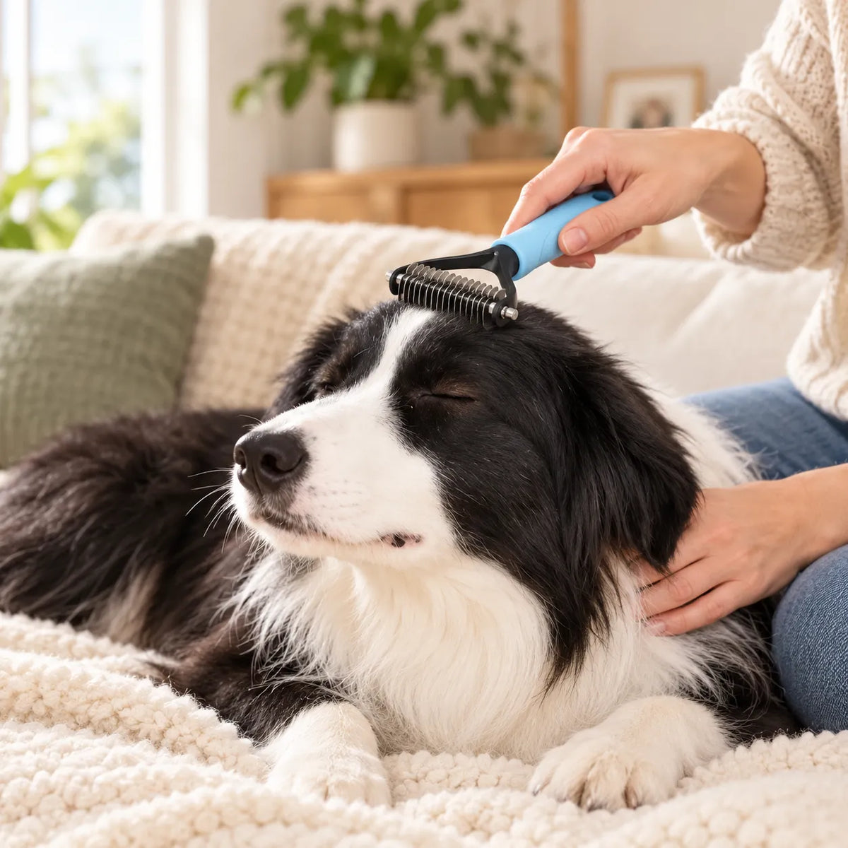 Detangling comb used on a dog’s coat