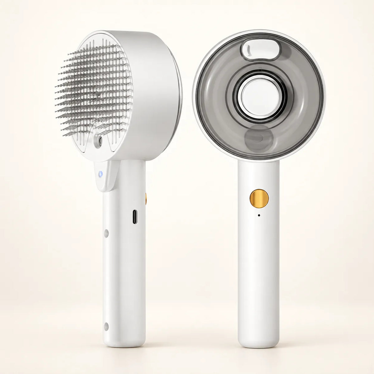 White Mist Grooming Brush shown from the side and from the front