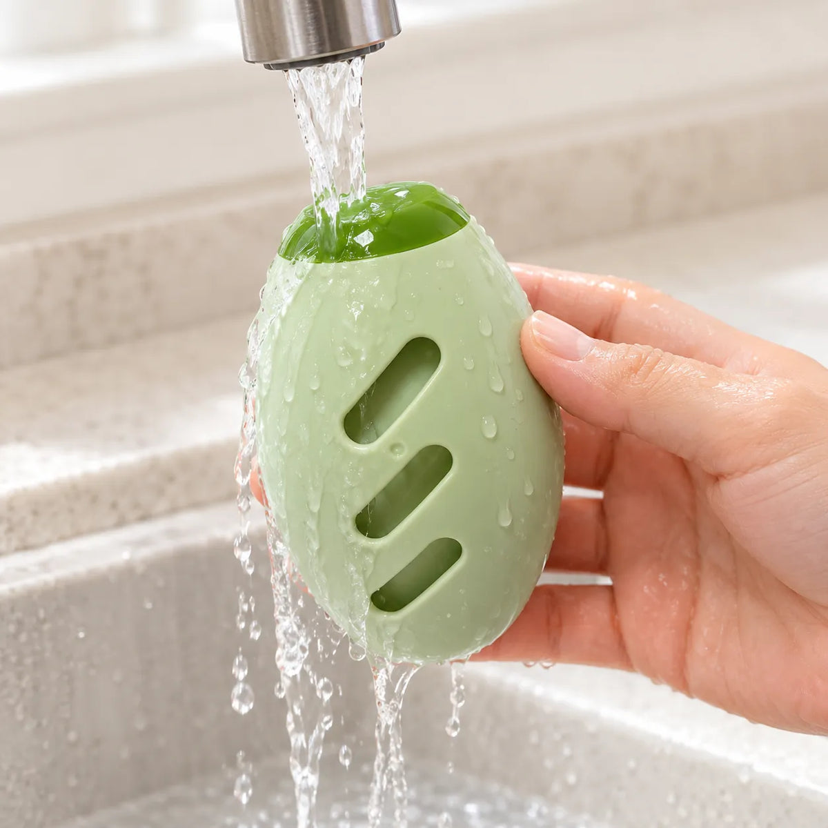 Rinsing the Reusable Pet Hair Roller under running water