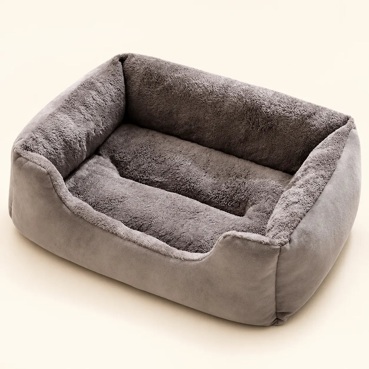 Gray Plush Winter Cat Bed with a soft plush base